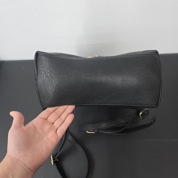 MIZTIQUE Backpack Purse Black Vegan Leather Gold Zipper Minimalist Contemporary - Picture 7 of 11